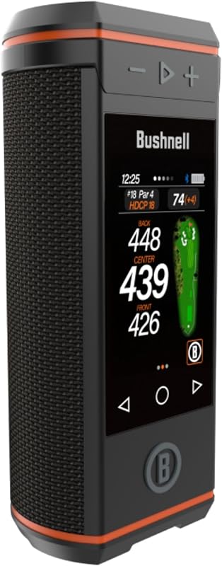 parlante GPS Bushnell Golf Wingman HD | Pantalla táctil a color de 3,5", audio premium de 360°, distancias visuales y audibles, peligro y GreenView, soporte magnético para carrito