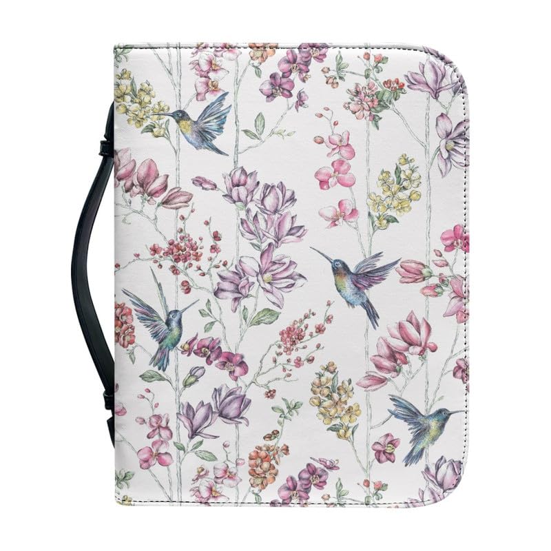 Garronmavis Sketch Flower Hummingbird Bible Covers for Women Watercolor Bird Bible Case with Handle, Floral Birds Bible Bag - 2XL