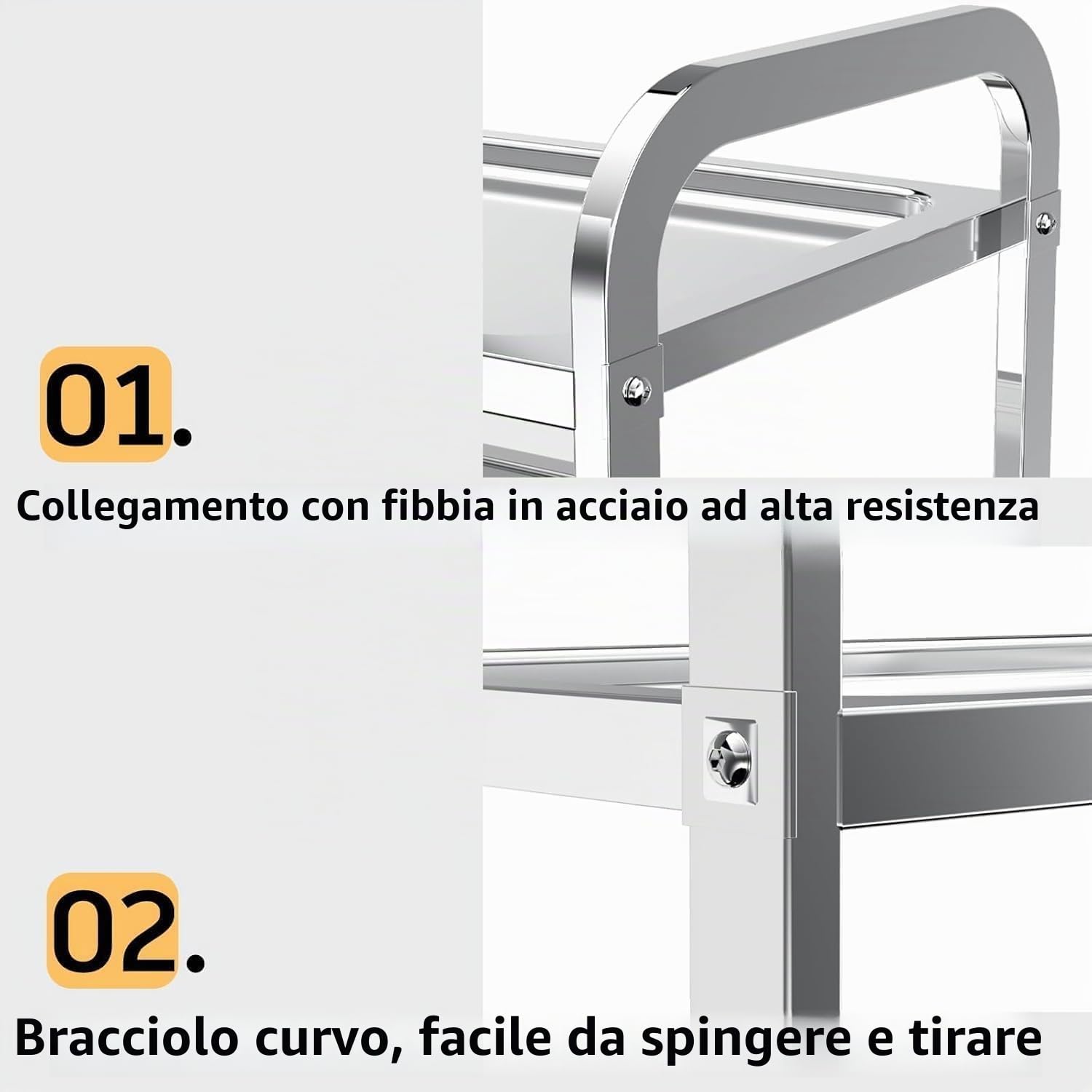 TAIMIKO Carrello da portata in acciaio inox, 3 ripiani con 4 ruote girevoli, 2 di cui frenato, portata fino a 150 kg, carrello per il trasporto adatto per cucina hotel