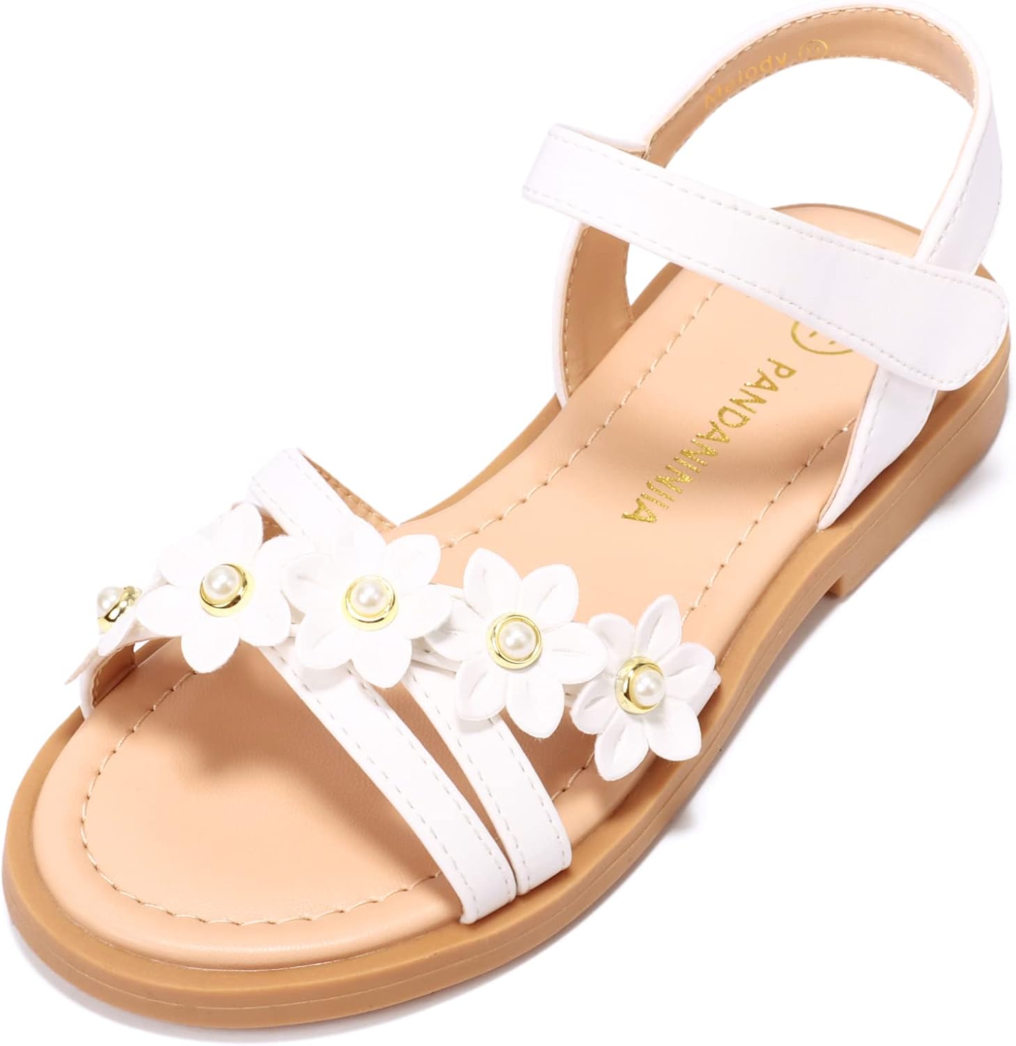 PANDANINJIA Girls Sandals Toddler Little Big Kids Kid Cute Open Toe Flats Dress Sandals Mona Summer Shoes
