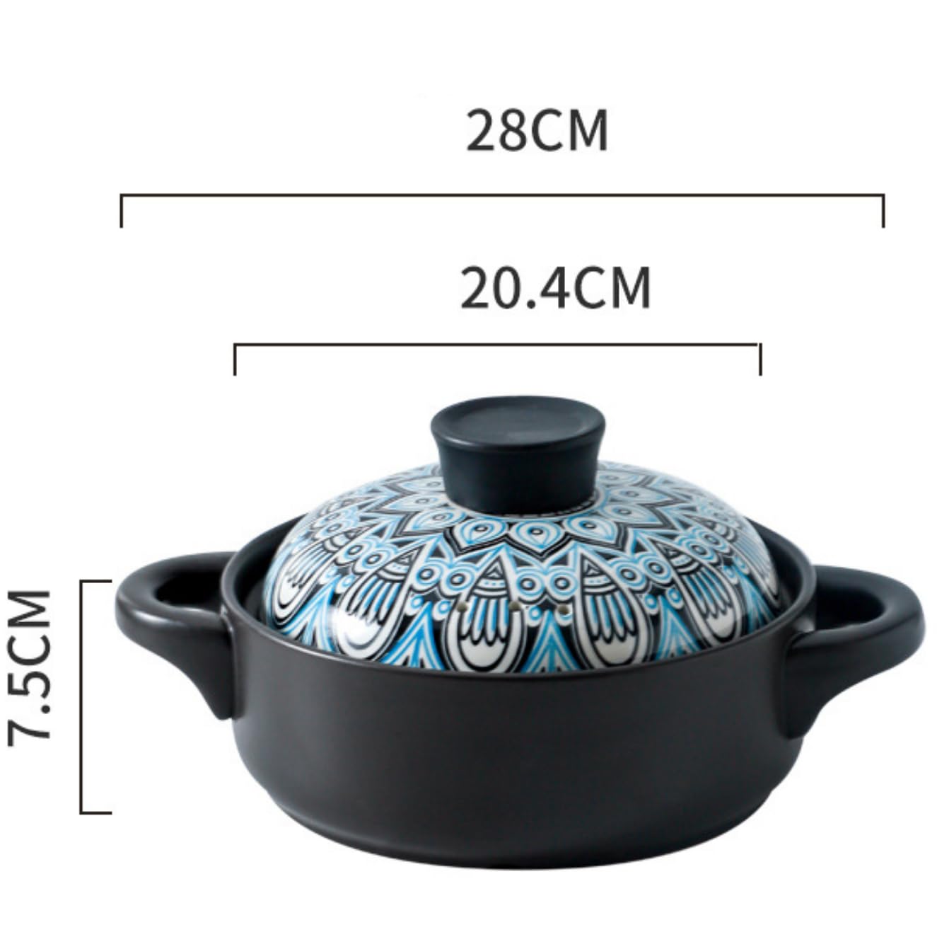 garnek gliniany, z pokrywką, ręcznie robiona patelnia ceramiczna do wolnowarów powłoką zapobiegającą przywieraniu, kamienna miska, garnek zupy/gliniany/gliniany podwójnym uchwytem(1.5L)