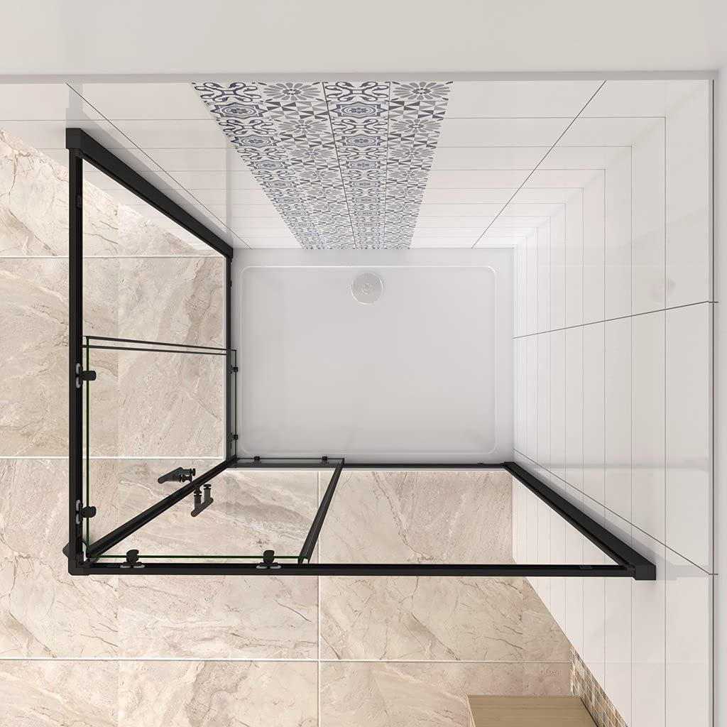 190 cm Box Doccia Angoalre Porte Scorrevoli Vetro Temperato 6 mm Trasparente Anticalcare Telaio Nero Opcao 100x80 cm