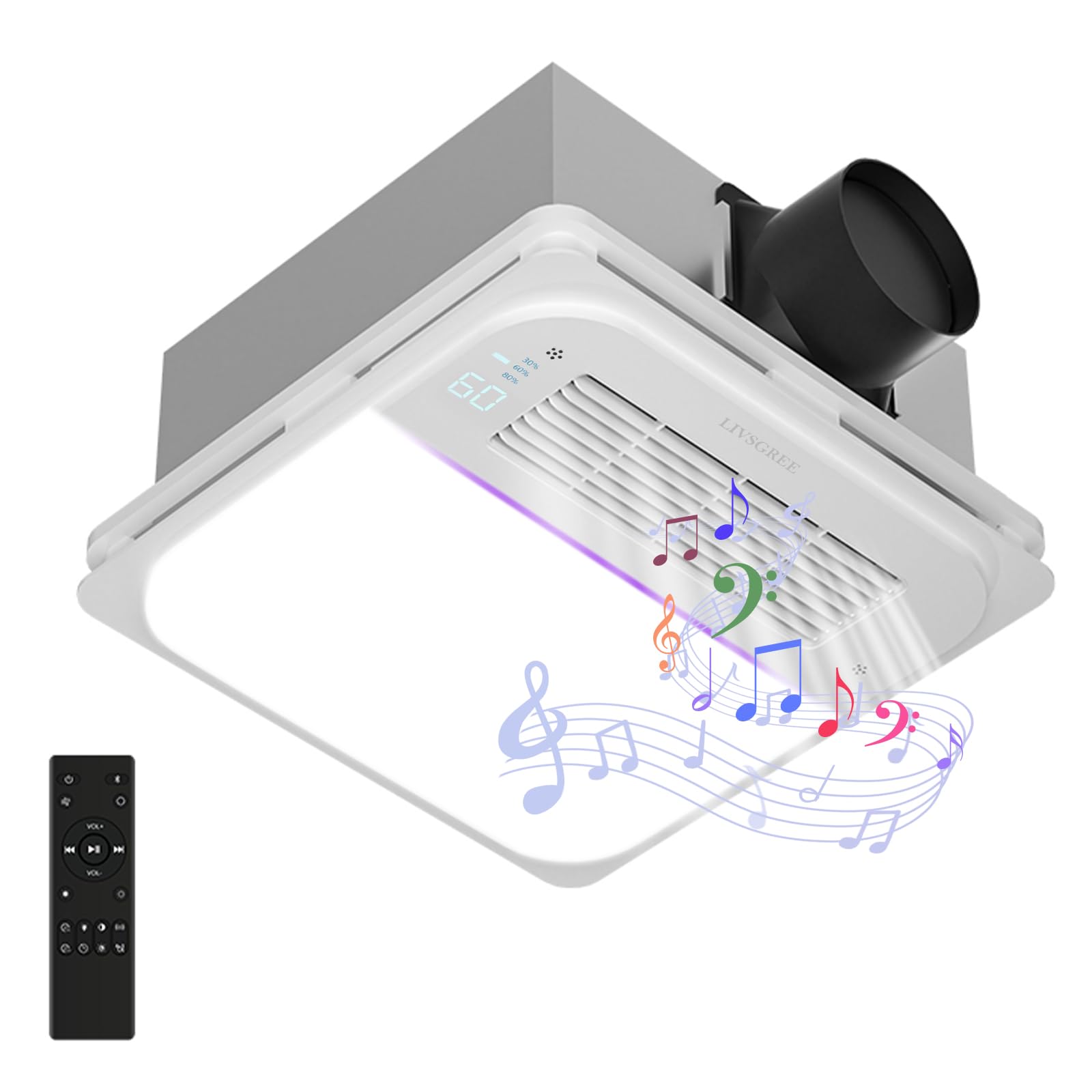 Photo 1 of LIVSGREE 5-IN-1 Bathroom Exhaust Fan with Heater 1600W & 3CCT LED Light & Humidity Sensor, & Bluetooth Speaker, 170 CFM, 6-RGB, 1.5 Sone Quiet Ceiling Bath Fan With Remote Control for Bathroom Heating