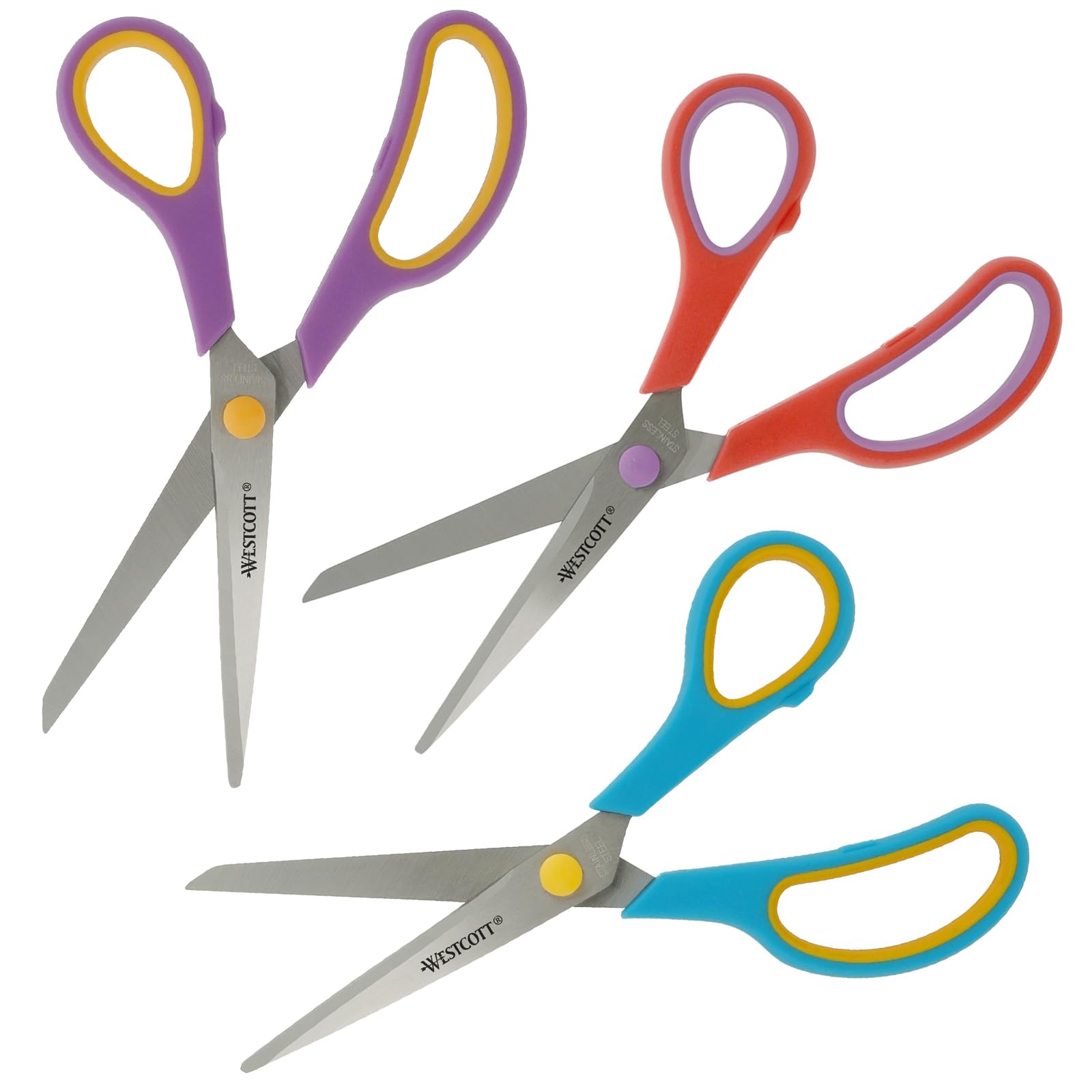 Tijeras Westcott Easy Grip 3 piezas Mix | Juego de 3 tijeras universales con agarre cómodo | Cuchilla de acero inoxidable extra afilada y duradera | Tijeras para hogar y oficina | N-90033 00