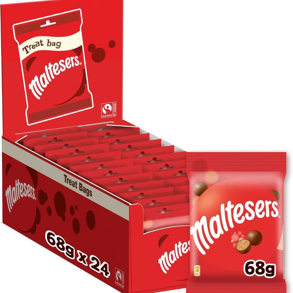 MALTESERS - Grand Format de Bonbons Chocolat au Lait Cœur Croquant - 24 sachets de 68g