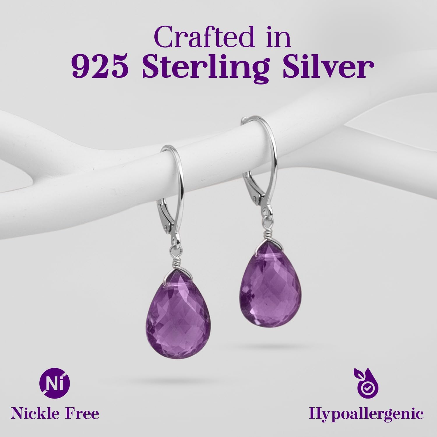 Natural Gemstone Pear Earrings for Women, Teardrop Crystal Earrings, Drop Dangle Earrings, 925 Silver Leverback, Lightweight, Gift for Mom Wife Girlfriend (1-1.25 inch) - Image 4