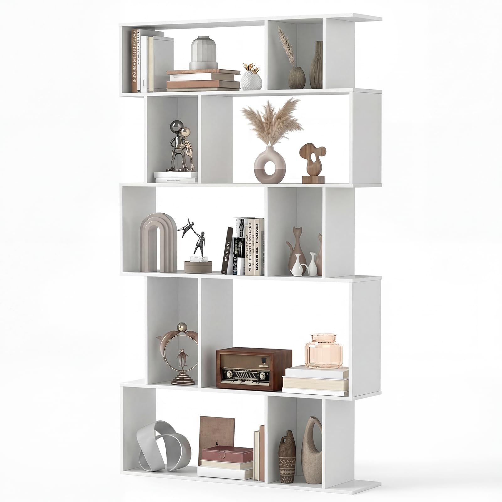 SFAREST 5/6 Tier Bookcase, S-Shaped Bookshelf(White,90 x 22 x 158cm) — image 1