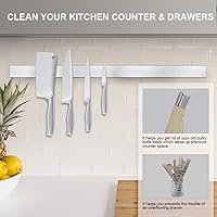 Vista 15 de Ninonly 16 Inch Magnetic Knife Strip, Premium Stainless Steel Wall Mounted Kitchen Knives Bar,Space-Saving Powerful No Drilling Magnetic Knife Rack