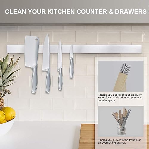 Miniatura 15 de Ninonly 16 Inch Magnetic Knife Strip, Premium Stainless Steel Wall Mounted Kitchen Knives Bar,Space-Saving Powerful No Drilling Magnetic Knife Rack