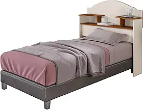 Cabeceira Solteiro para Cama Box Evelyn com Nichos, 95 x 107 x 23 cm (OFF WHITE/CANELA)