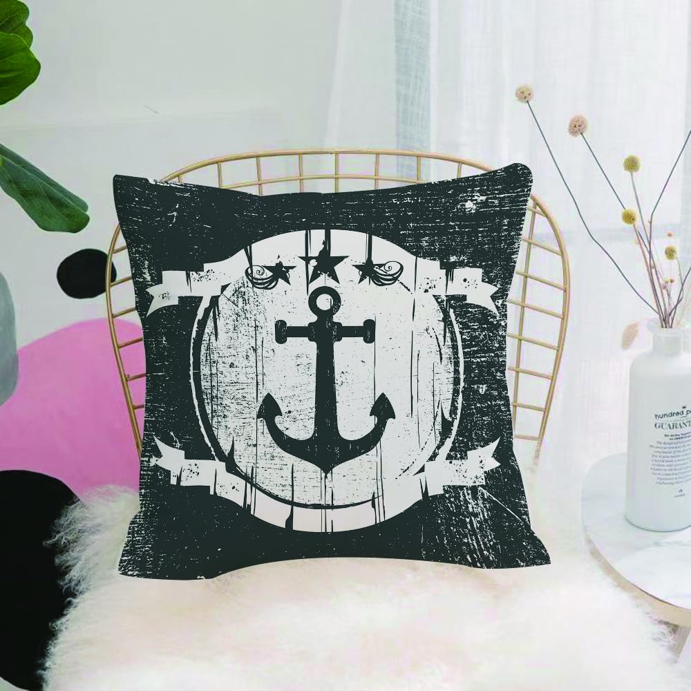HYOSXW Cushion Cover,Throw Pillow Case Home Decorative for Living Room Bedroom Sofa Chair 16X16 Inch,Anchor, Vintage Navy Grunge Shield with Anchor Dark Stained Colors Artistic Gra,Pillowcase 40X40cm