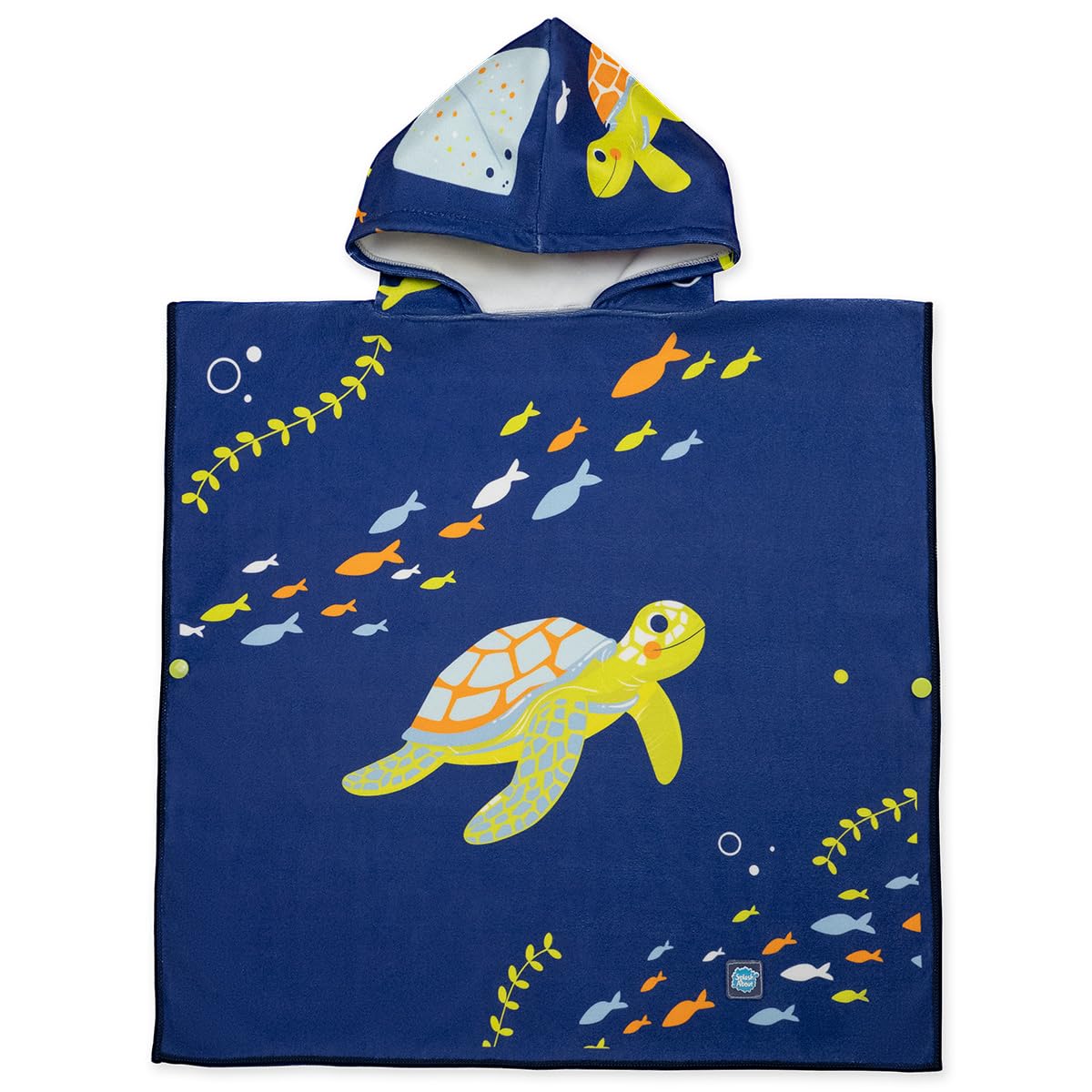 Splash About Kids Hooded Poncho Towel, Turtle Tide, 4-6 Years, with Popper Fastenings