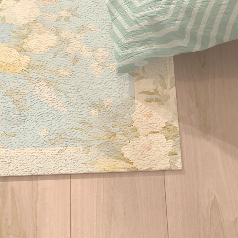Tapis Salon 200X300 Fleurs Bleues Chambre Sport Antidérapant Lavable en Machine Tapis Couloir,Salle A Manger Chambre Enfant Decoration Chambre