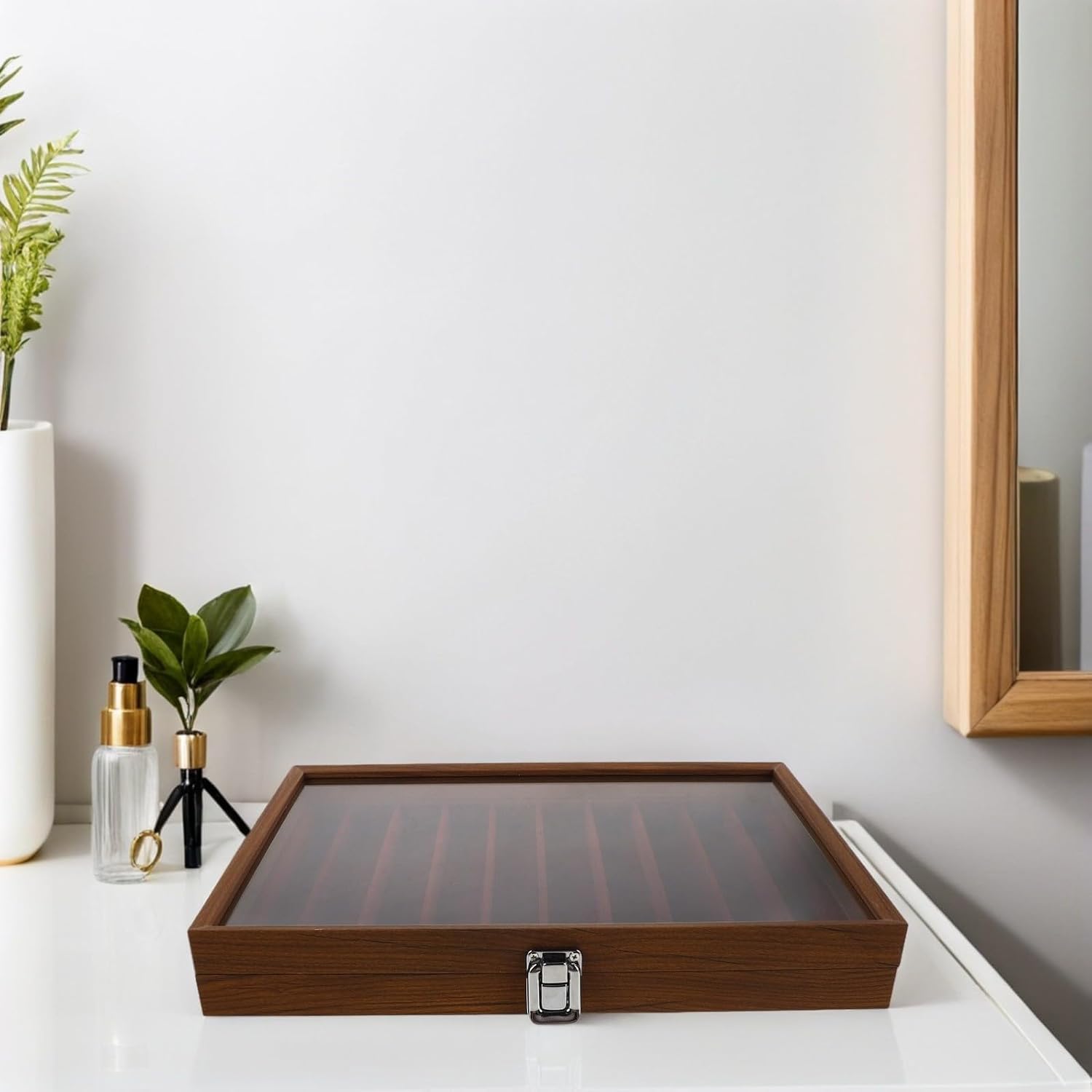 Wooden Jewelry Organizer Box with Glass Lid, Anti-tangle Design, Protective Sealed Storage Tray for Necklaces and Pendants, Elegant Decor Suitable for Bedroom and Collectible image 5