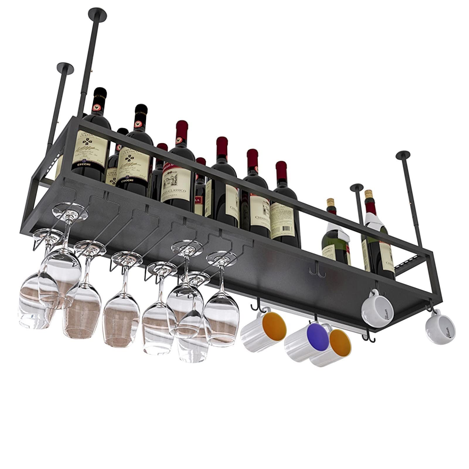 Casier à vin mural en fer noir 80x25cm avec support de verre réglable