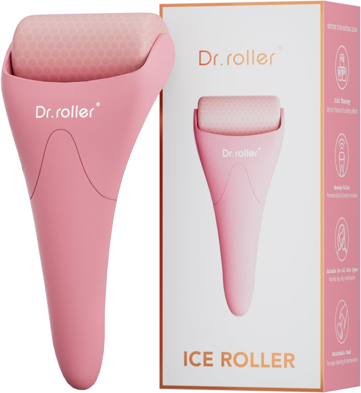 Ice Roller for Face and Eyes Silicone Massager, Ice Face Roller, Face Ice Rollers for Women Skin Care Tool for Reduce Puffiness Migraine Pain Relief and Minor Injury (Pink)