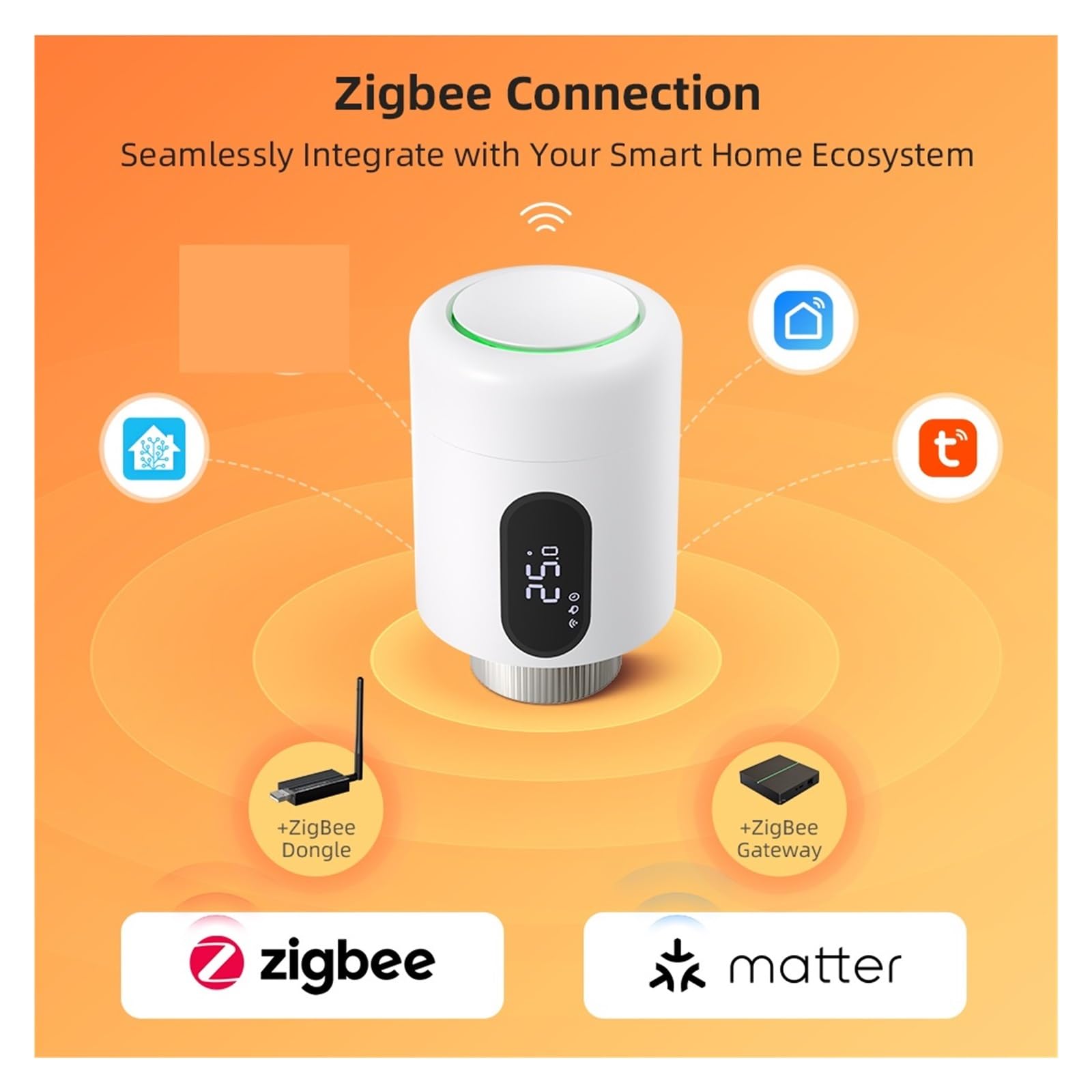 Inteligentny Termostat Tuya ZigBee, Siłownik Grzejnikowy, Zawór Termostatyczny TRV Z Obsługą Oświetlenia Otoczenia Informacja O ZgodnośCi(2PCS)