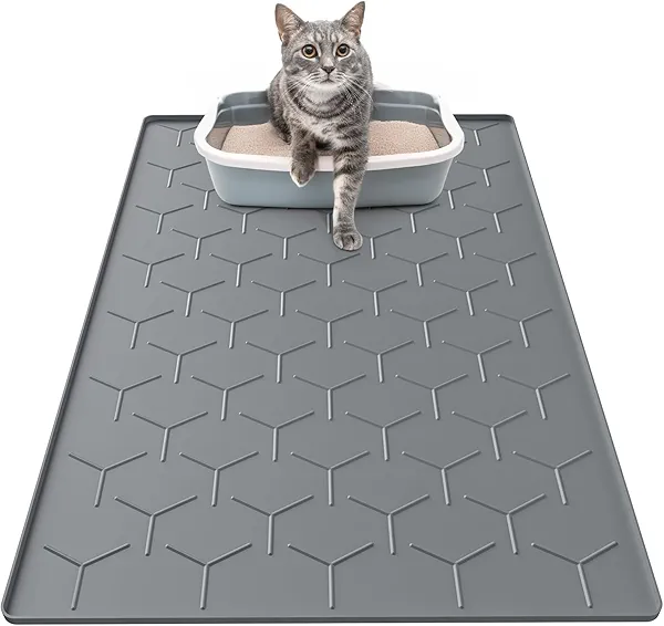 Garoopion Cat Litter Box Mat, Large 34" X 22" Cat Litter Mat, Waterproof Silicone Pad for Floor, Dark Gray