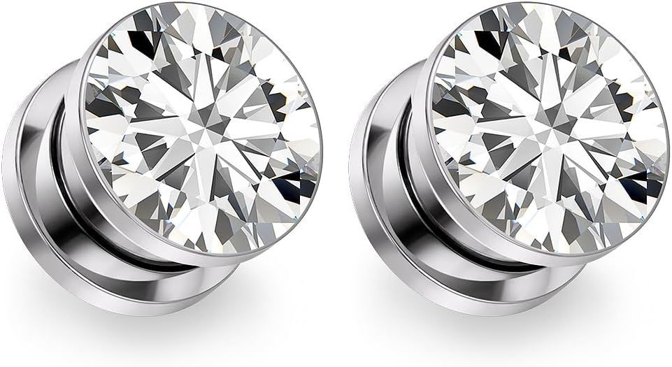 Astm F136 Titanium CZ Ear Gauges Screw Fit Flesh Tunnels Plugs Gauges Earring Expander Stretcher Ear Tunnels For Ears 10G 8G 6G 4G 2G 0G 00G Plug Earrings Body Piercing Jewelry For Women Men