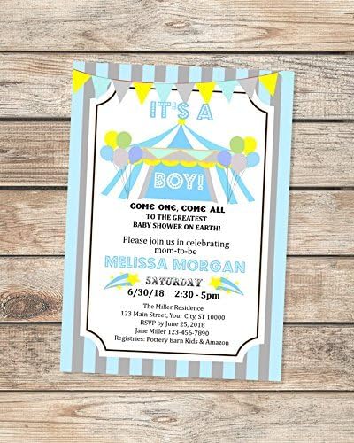 Circus Baby Shower Invitations, Carnival Baby Shower Invites, Big Top Baby shower Invitations, Boy Circus Invitations For Baby Boy