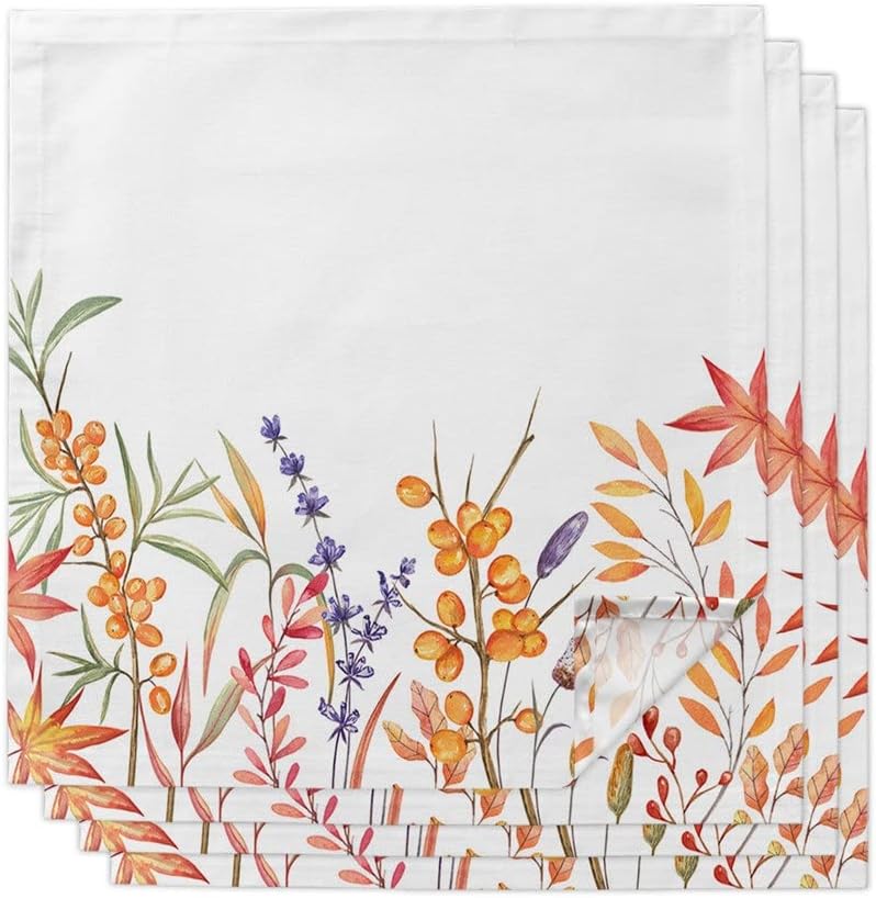 Farmhouse Fall Plant Wildflower Berry Table Napkin Cloth Set Wedding Party Restaurant Supplies Christmas Napkins(8pcs)