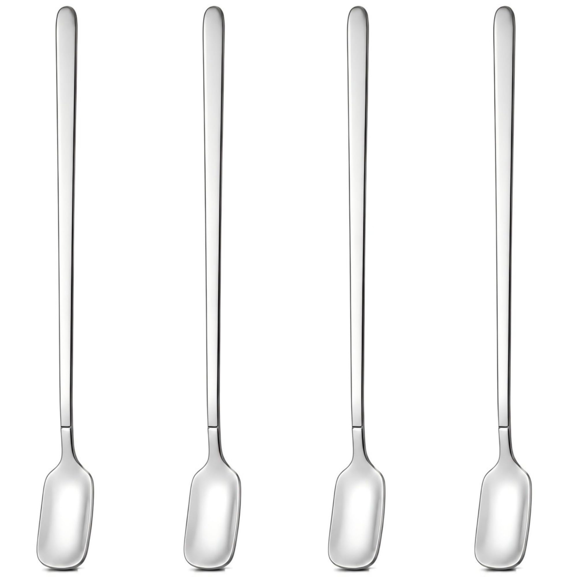 Edelstahl-Löffel-Set mit langem Griff (4 Stück) – Eistee, langer Griff und Rührlöffel, Cocktail-Rührlöffel für Milchshake, Eis und kalte Getränke