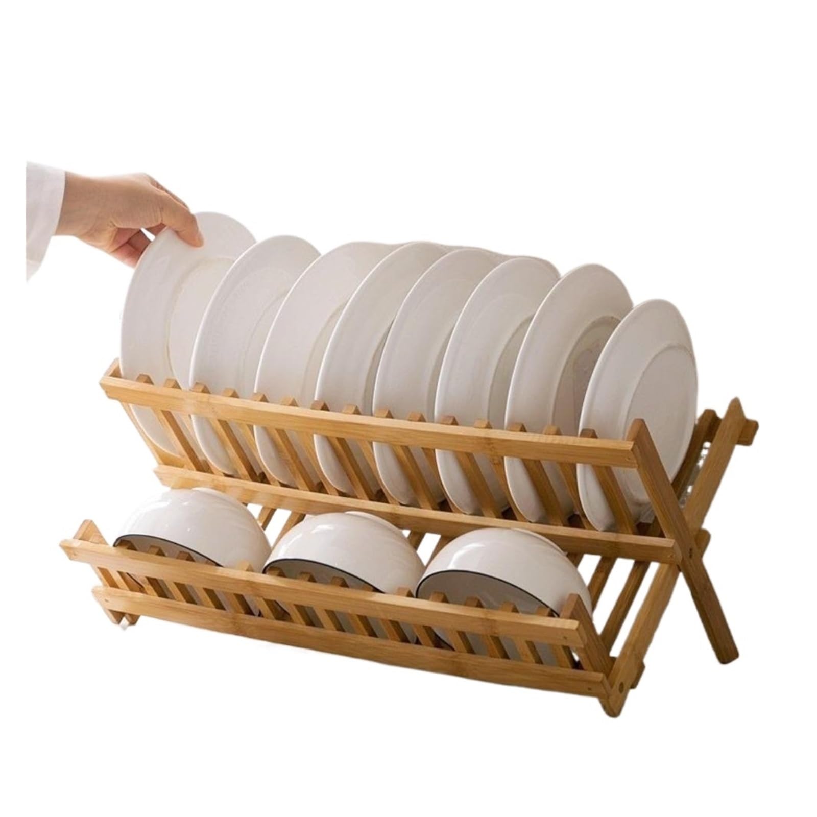 Scolapiatti Pieghevole A 2 Livelli Resistente, Scolapiatti Retrò In Bambù, Scolapiatti Pieghevole Naturale, Portaoggetti Da Cucina(20 Grids)