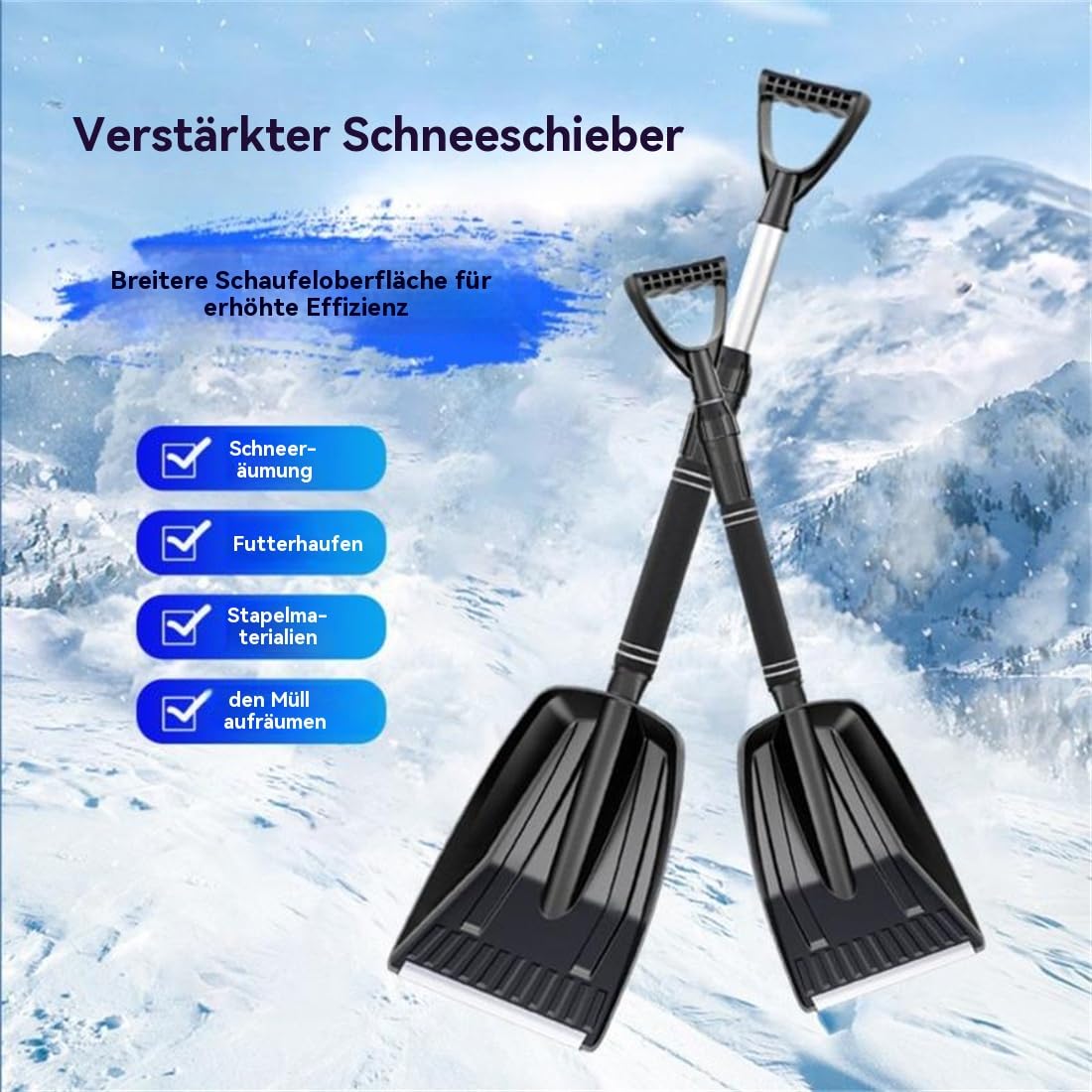 3-in-1 Edelstahl Schneeschaufel abnehmbar – Klappbare Schneeschippe mit Eiskratzer & Besen, kompakt für Auto, Winter, Outdoor, Camping, Notfall