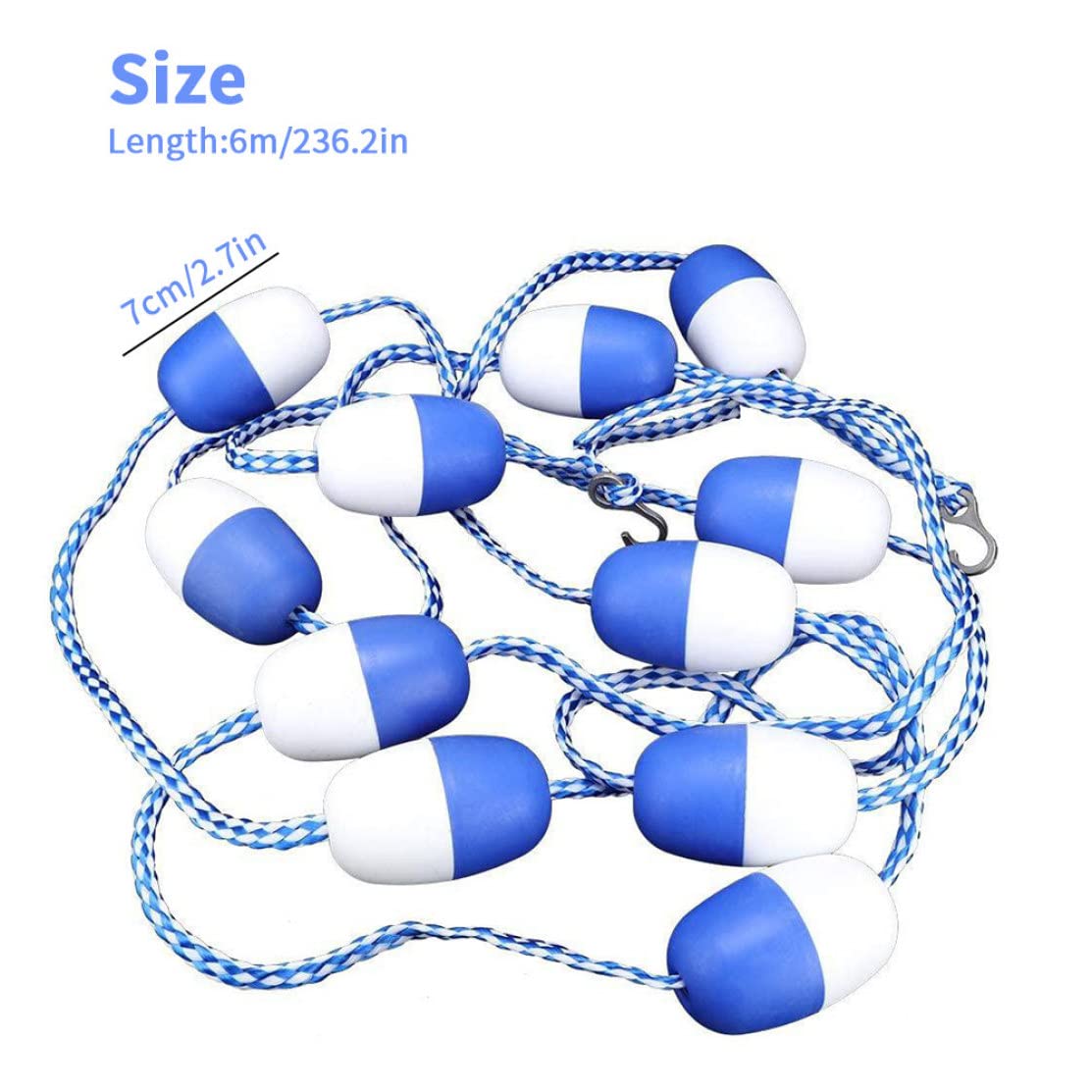 Corde de séparation de sécurité pour Piscine, 6m, Crochets Ligne Voie à Boule Flottante, Accessoire pour Voies navigables