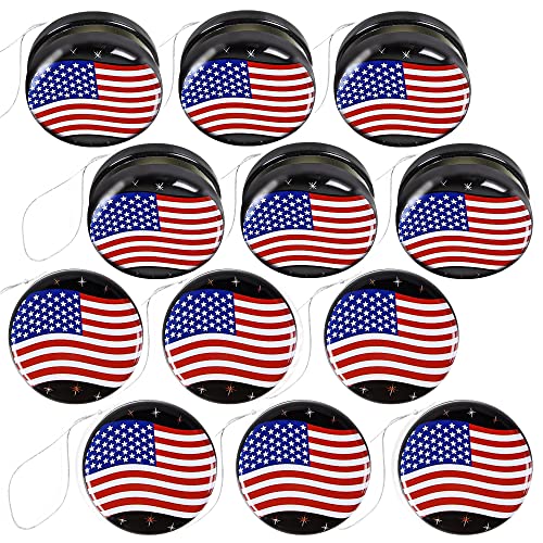 ArtCreativity Metal Stars & Stripes Yoyos, Set of 12 , 4th of July Party Favors, USA Flag Yo-Yo Toys, Fun Patriotic Accessories for Independence, Memorial, and Veterans Day