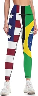 U.S. & Brazil Flag Women's Yoga Pants High Waist Workout Leggings Tummy Control for Running Cycling
