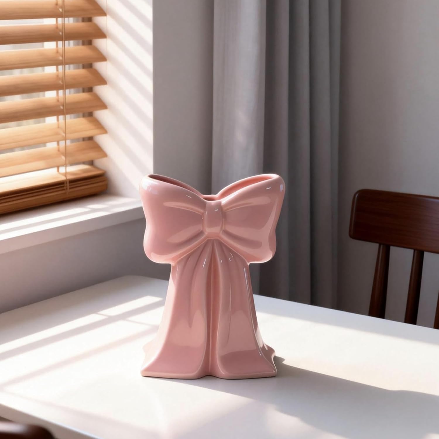 Disoza Bow Vase Ceramic Pink Vase Cute Decorative Home Decor Minimalist Farmhouse Modern VaseFlowers Tulip Pampas Grass for Table Bathroom Shelf Centerpieces