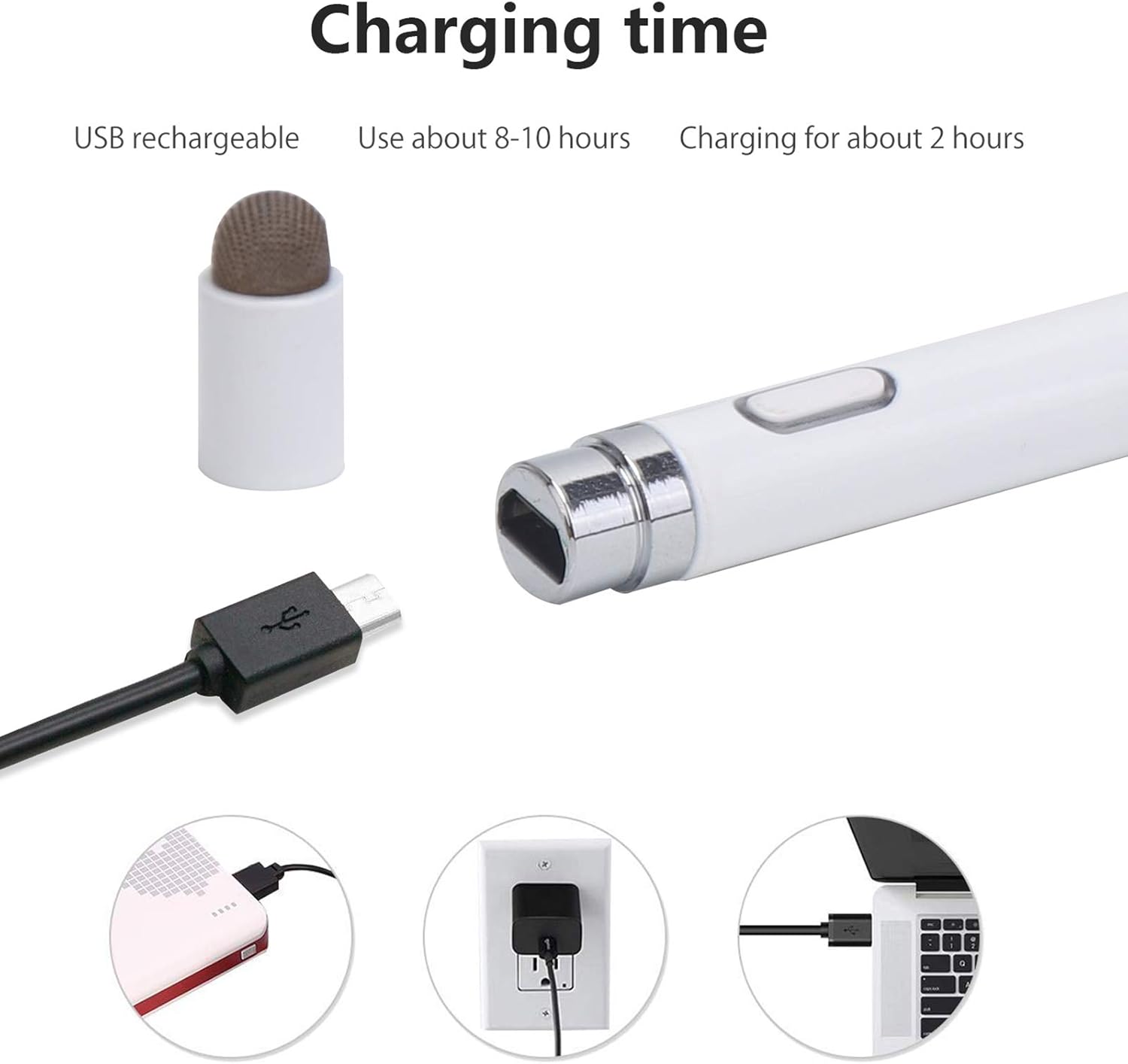 MENKARWHY Active Stylus Digital Pen for Touch Screens, Rechargeable 1.5mm Fine Point Stylus Smart Pencil Compatible with Most Tablet with Glove (White), (E8910BT) : Electronics