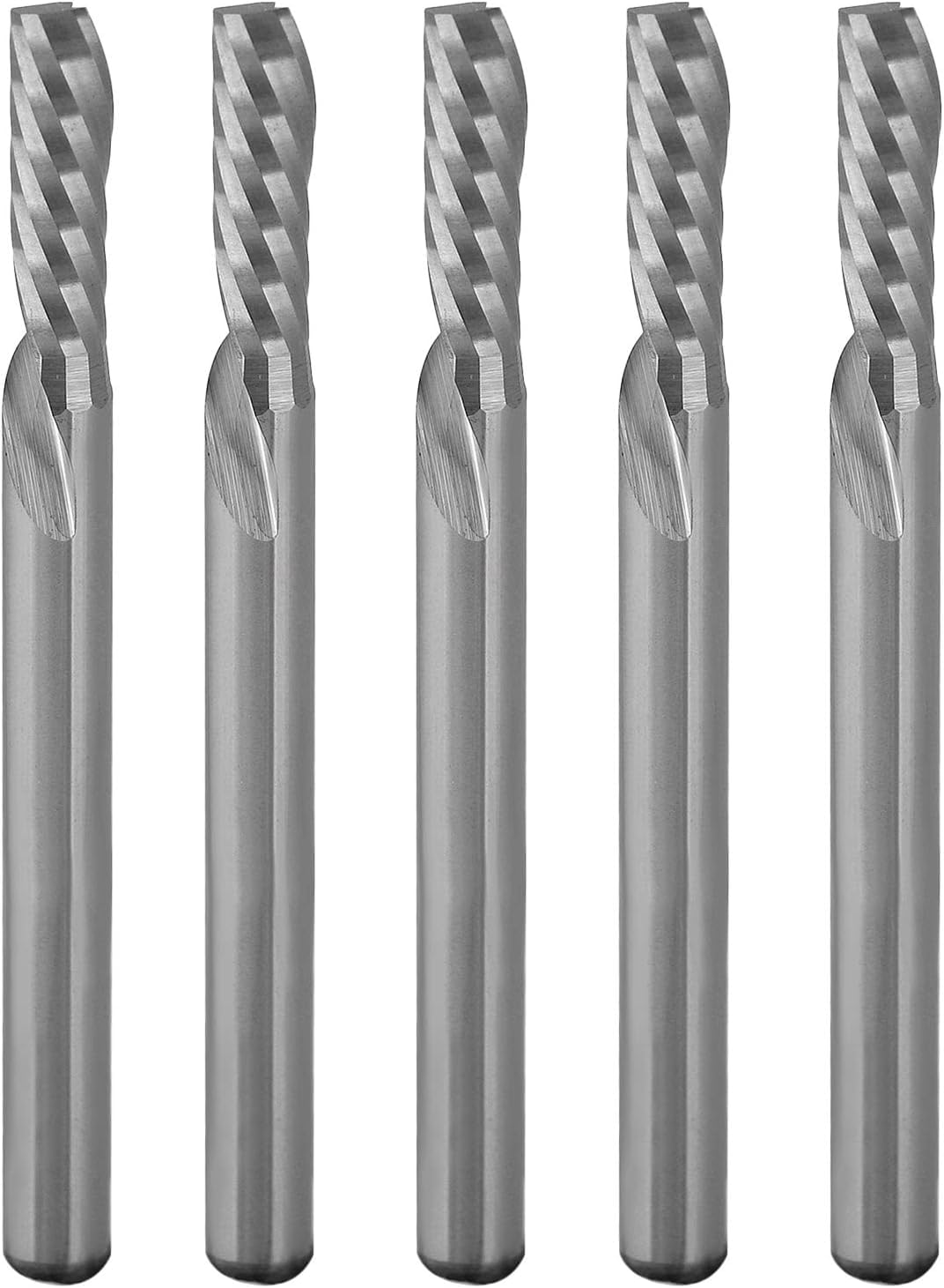 Trvoxviq 0 Flute Down Cut Spiral Router Bit End Mill 1/8 Inch Shank,1/8 Inch Cutting Diameter,0.39inch (10mm) Cutting Length,Carbide End Mill 0 Flute for Acrylic, PVC, MDF,Aluminium Pack of 5