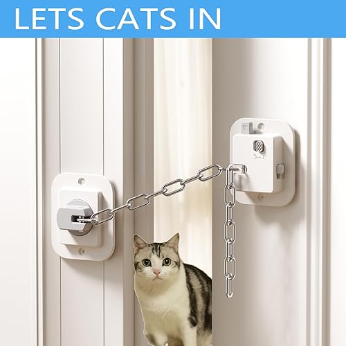 Miniatura 7 de YEYA Pestillo de puerta para gato y correa ajustable, paquete de 2 soportes de puerta y accesorio para mantener la puerta abierta para gatos, no