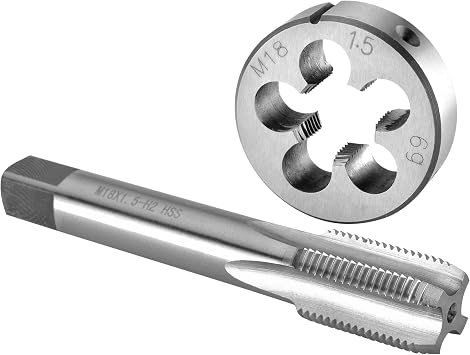 Burkit M18 X 1.5 Tap and Die Set, M18 x 1.5 Machine Thread Tap and Round Die Right Hand