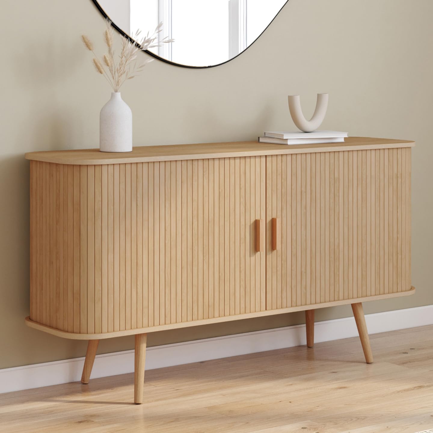 IDMarket - Buffet 140 cm Romie Effet Lattes 2 Portes coulissantes