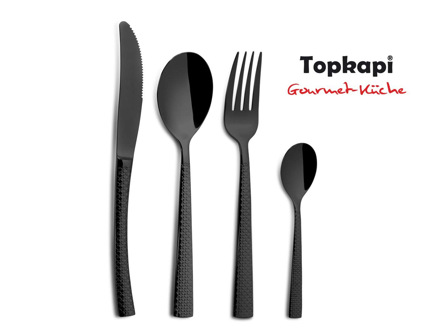 Topkapi Gourmet-Küche - 7211 Schwarz – Besteck Black Panther, 24-tlg Besteck-Set, Edelstahl in Farbe Schwarz mit Design, für 6 Personen