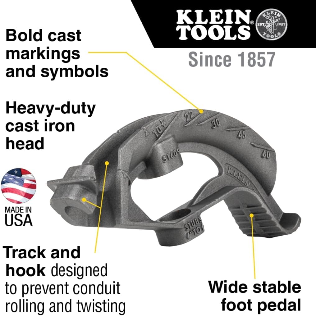 Klein Tools 51609 Iron Conduit Bender Head, Made in USA, for 3/4-Inch EMT or 1/2-Inch Rigid IMC, use with Klein Tools Angle Setter (Cat. No. 51612)