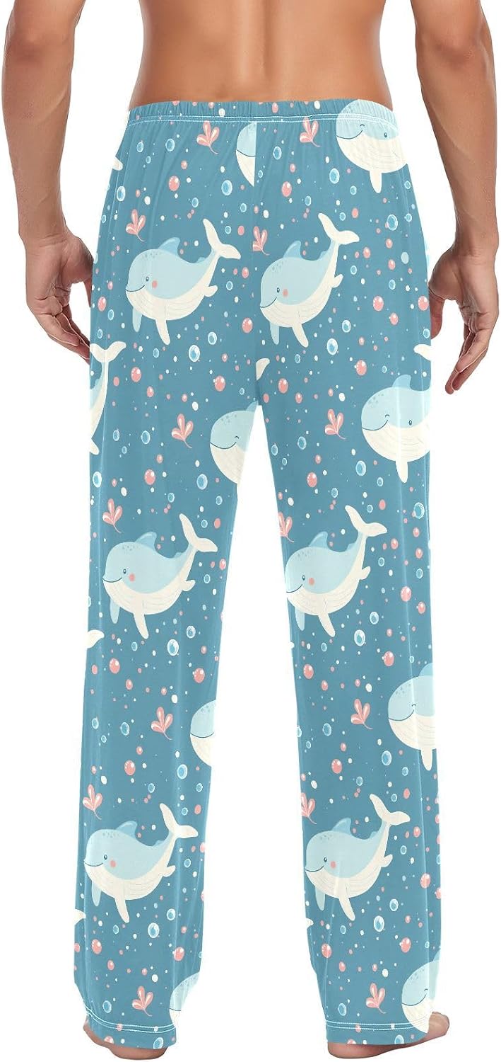 ALAZA Cute Whale Bubble Men's Pajama Pants Men Cotton Pajama Bottoms with Pockets, S