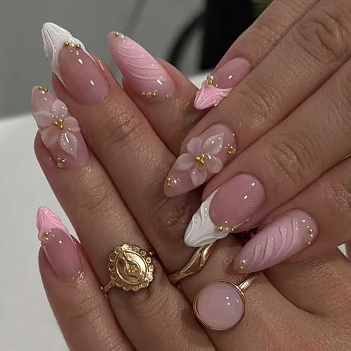 Medium Almond Press on Nails - Pink French Tip with