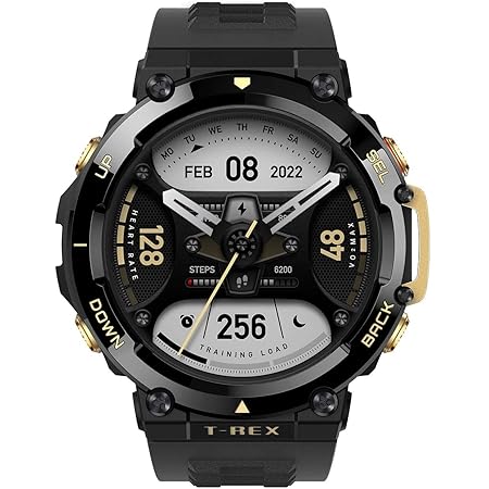 Amazfit T-Rex 2 Premium Multisport GPS Sports Watch, Real-time Navigation, Strength Exercise, 150+ Sports Modes& 10 ATM Waterproof, HR, SpO2 Monitoring and 24-day Long Battery Life(Astro Black & Gold)