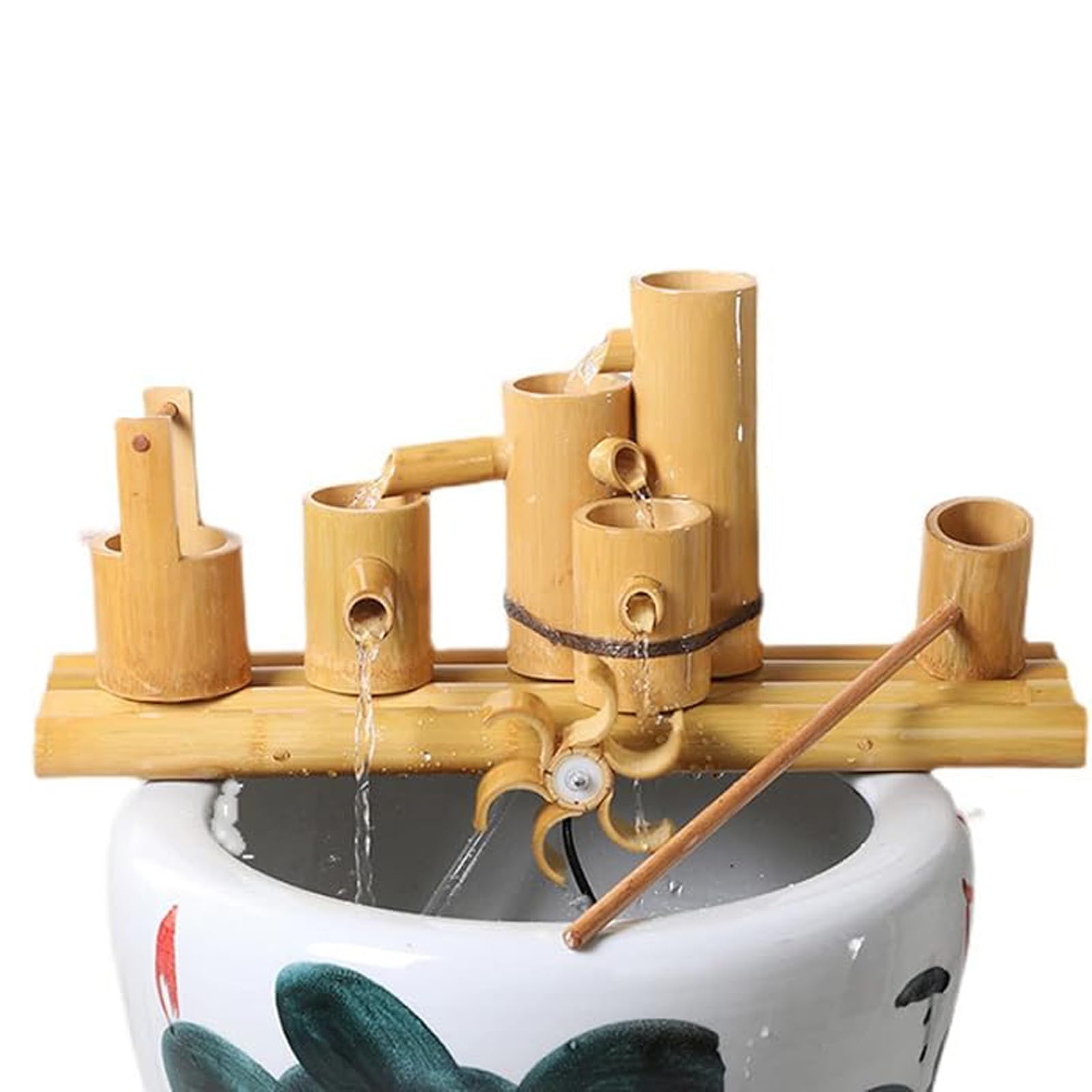 asdchZen Bamboo Fountain Kit With Rotating Water Wheel, Zen Garden Water Feature, Feng Shui Circulating Fountain, Outdoor Pond Landscape Decor, Patio Fish Tank Ornament, 31In,28in(70cm)