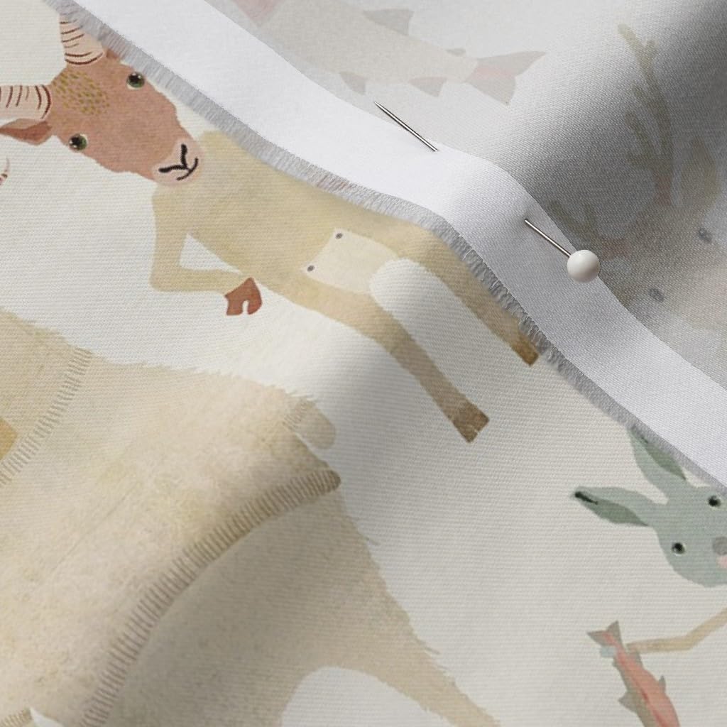 Spoonflower Fabric - Animals Arctic Circle Pale Colors Cute Fox Rabbit Polar Bear Puffin Printed on Organic Cotton Sateen Fabric by The Yard - Sewing Quilting Apparel Home Decor