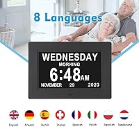 Vista 4 de Reloj digital de 7 pulgadas con atenuación automática, 12 recordatorios de alarma, relojes de demencia para personas mayores con discapacidad visual