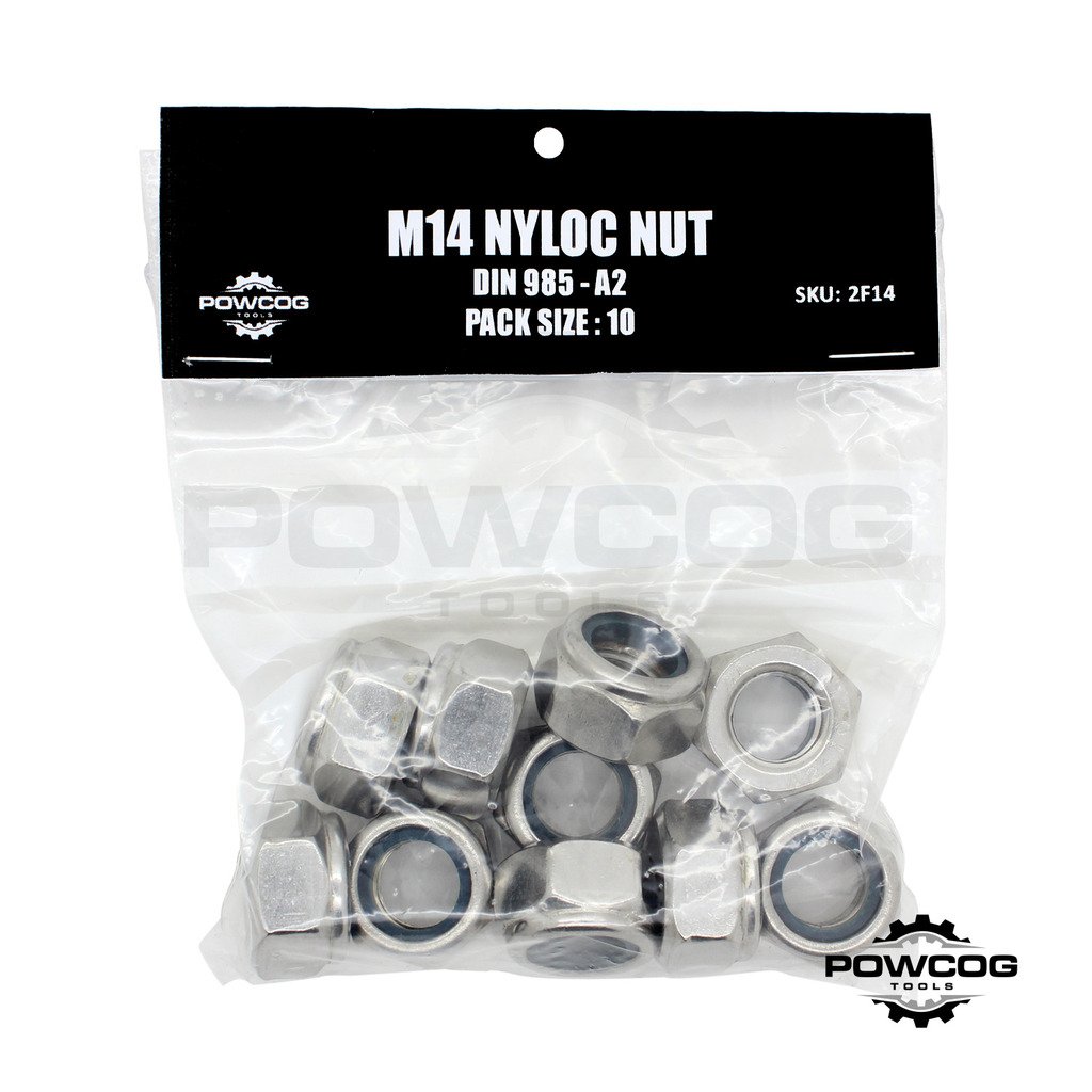 Powcog Silver M14 Nyloc Nut - A2 Stainless Steel Lock Nuts Grade 304 Metric - Din 985 - By Powcog® - Pack Of 10