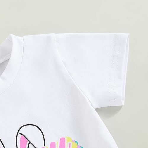 Vista 3 de Traje de Pascua para bebé niña, camiseta de manga corta de conejomameluco con pantalones acampanados, traje de Pascua para niña pequeña