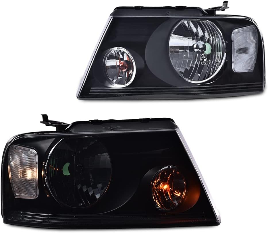 GRAND ORANGE Headlight Assembly Compatible with Ford F150 2004 2005 2006 2007 2008/ Fit Lincoln Mark LT 2006-2008 Driver & Passenger Side Headlamp Smoke lens Black Houing Clear Reflector
