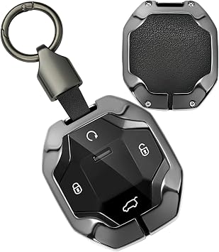 Leather Smart Key Case Cover Fit for Chery Jetour Traveler T2 2023 2024 Alloy Key Shell Holder Key Protector with Keychain 4 Button Black
