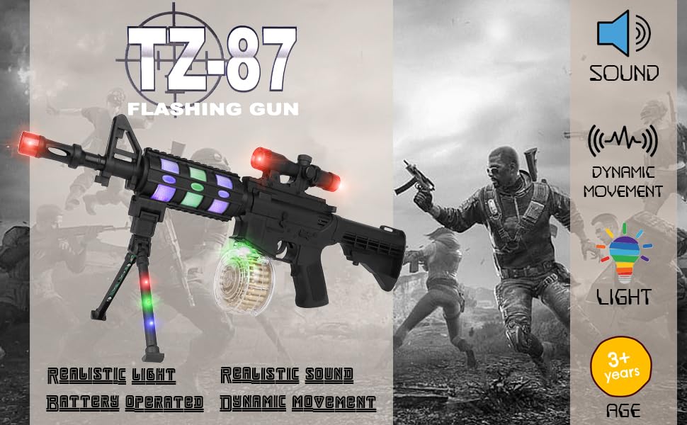 Image of Toyzone Toy Gun | Pretend & Play Gun | Flash Sound | Dynamic Movement | Movable Bullet | Removable Stand & Cassette | Gun for Kids | for 3+ Years (AK 87)